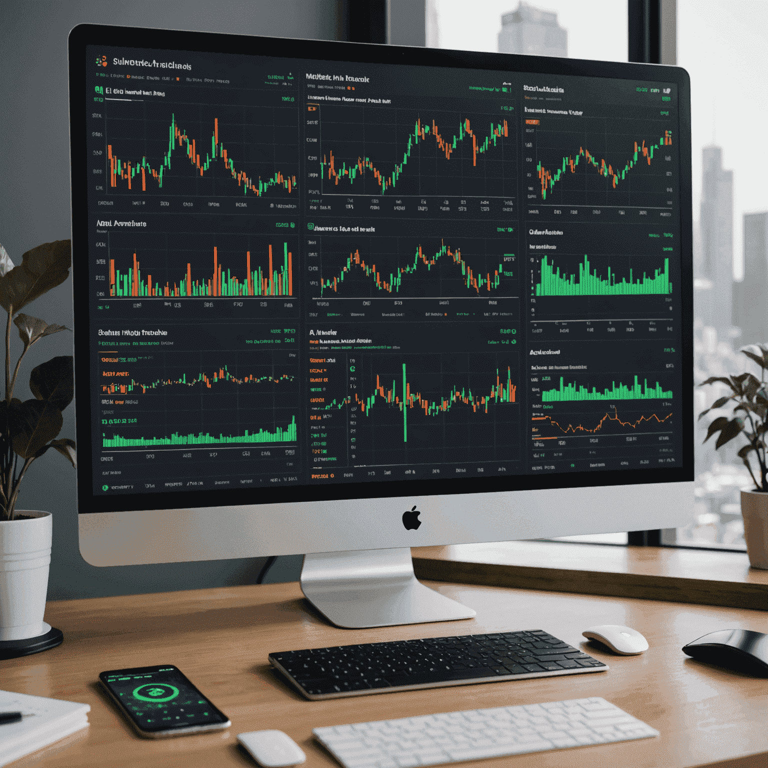 Interfața AI Market Analyzer prezentând grafice de analiză tehnică și recomandări de tranzacționare generate de AI